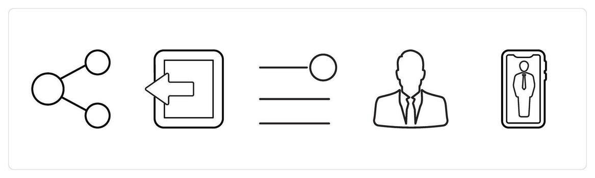A set of 5 mix icons as share, tablet, notification bar in black line color vector