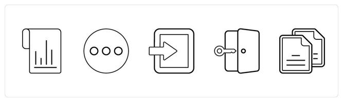 A set of 5 mix icons as flow chart, menu, tablet in black line color vector