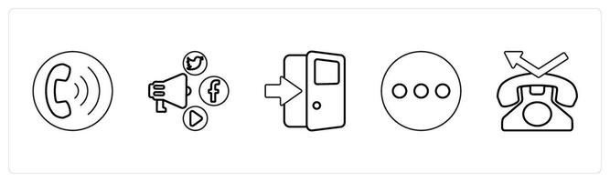 A set of 5 mix icons as call forward, packman, digital media in black line color vector