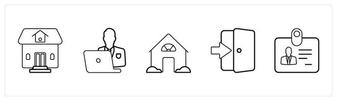 A set of 5 mix icons as residential property, house in black line color vector