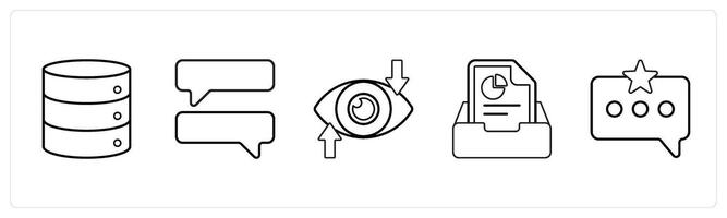 A set of 5 mix icons as drives, chat, vision in black line color vector