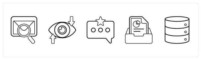 A set of 5 mix icons as search message, vision, starblack message in black line color vector