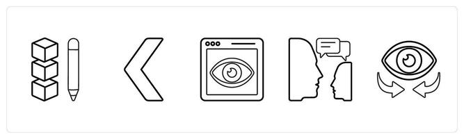 A set of 5 mix icons as error drive data, back, site vision in black line color vector