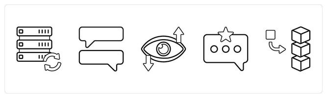 A set of 5 mix icons as drive refresh, chat, vision in black line color vector