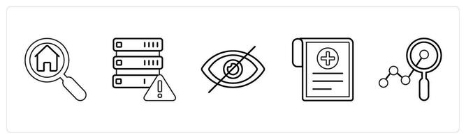 A set of 5 mix icons as home search, error in drive, hide in black line color vector
