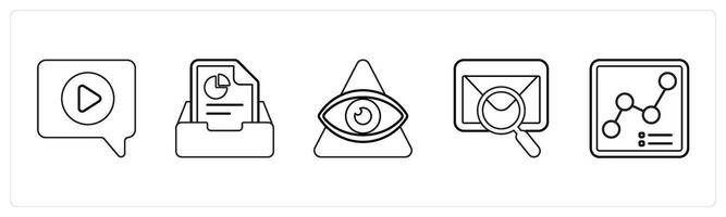 A set of 5 mix icons as chat, save document, vision in black line color vector
