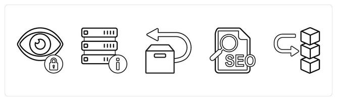 A set of 5 mix icons as privacy, help, forwrad box in black line color vector