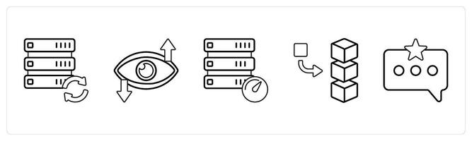 A set of 5 mix icons as drive refresh, vision, drive performance in black line color vector