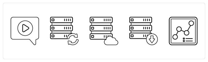 A set of 5 mix icons as chat, drive refresh, cloud drive in black line color vector