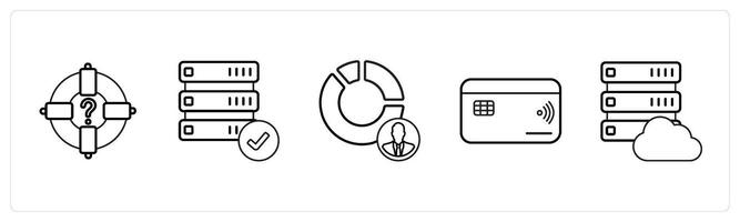 A set of 5 mix icons as target, verified drive, marketing manager in black line color vector