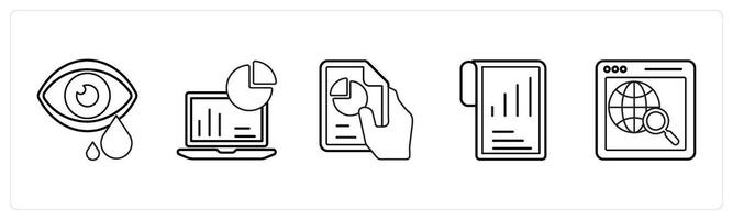 A set of 5 mix icons as tears, site audit, pie chart in black line color vector