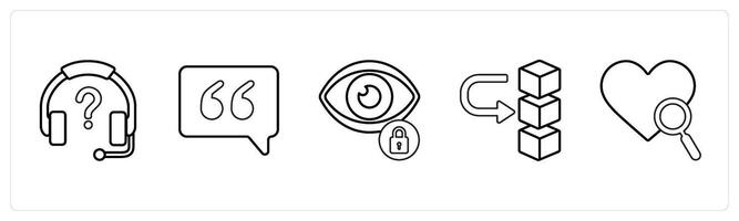 A set of 5 mix icons as help desk, quotes, privacy in black line color vector