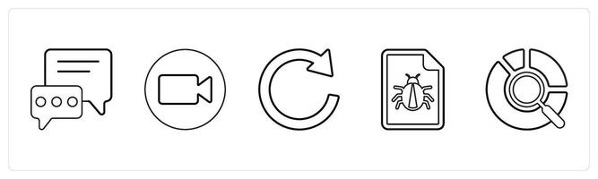 A set of 5 mix icons as communication, call, refresh in black line color vector