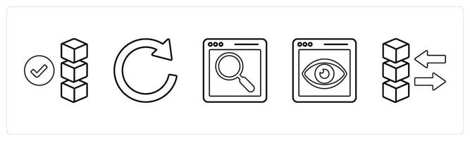 A set of 5 mix icons as verified drive, refresh, web search in black line color vector