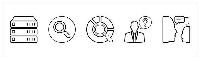 A set of 5 mix icons as server, search, data search in black line color vector