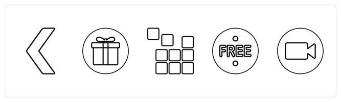 A set of 5 mix icons as back, gift, puzzle in black line color vector