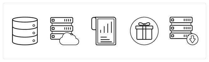 A set of 5 mix icons as drives, cloud drive, performance in black line color vector