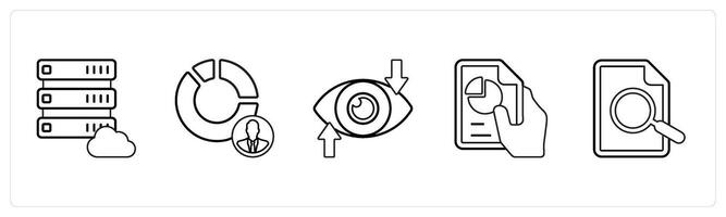 A set of 5 mix icons as cloud drive, marketing manager, vision in black line color vector