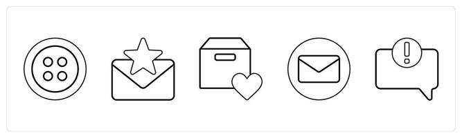 A set of 5 mix icons as button, favorite message, favorite box in black line color vector