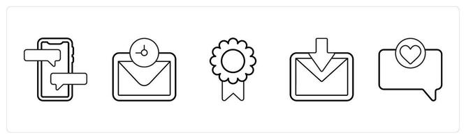 A set of 5 mix icons as chat, mail, brouche in black line color vector