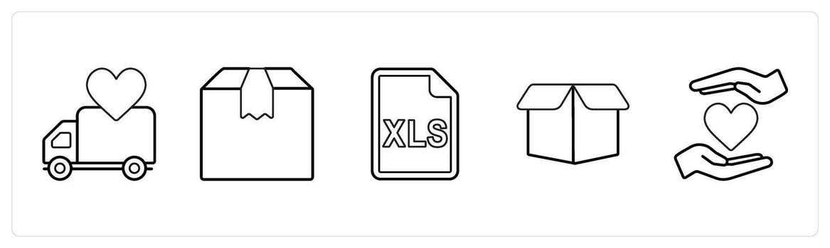 un conjunto de 5 5 mezcla íconos como favorito entrega, parcela, sobresalir sábana en negro línea color vector