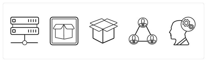A set of 5 mix icons as drive, drop box, box in black line color vector