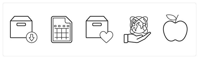 A set of 5 mix icons as download box, excel sheet, favorite box in black line color vector
