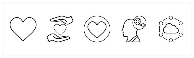 A set of 5 mix icons as heart, favorite, optimization in black line color vector