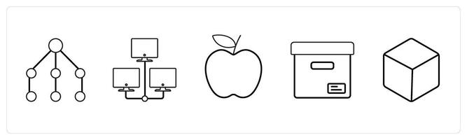 A set of 5 mix icons as network, hosting, apple in black line color vector