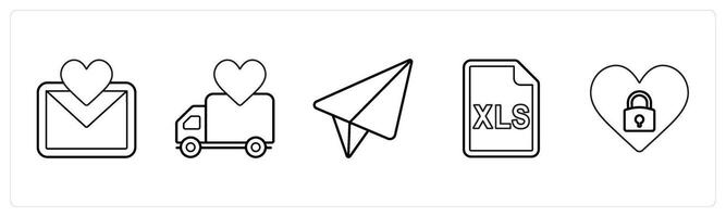 A set of 5 mix icons as favorite message, favorite delivery, message in black line color vector