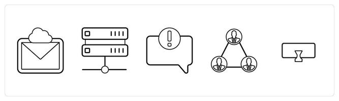 A set of 5 mix icons as cloud message, drive, error in comment in black line color vector