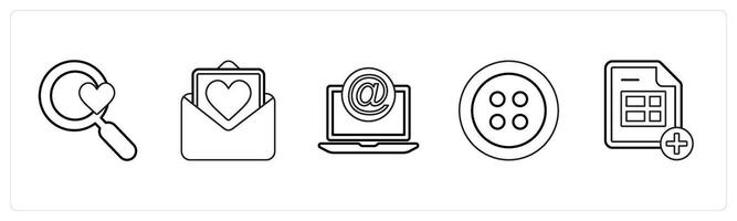 A set of 5 mix icons as favorite search, mail, mention in black line color vector