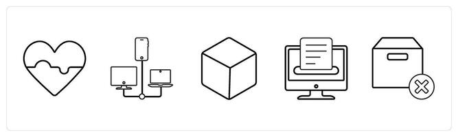 A set of 5 mix icons as favorite, connection, box in black line color vector