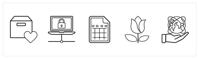 A set of 5 mix icons as favorite box, connection, excel sheet in black line color vector
