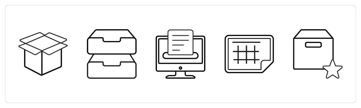 un conjunto de 5 5 mezcla íconos como caja, unidades, ahorrar, sobresalir sábana en negro línea color vector