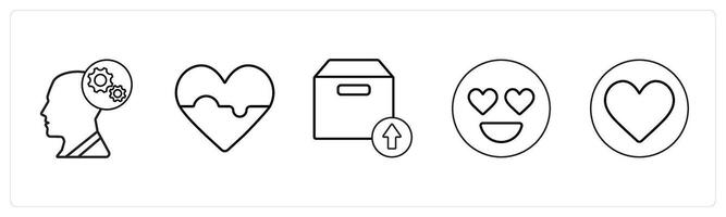 A set of 5 mix icons as optimization, favorite, upload package in black line color vector