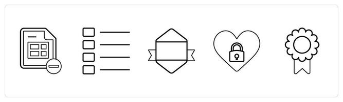 A set of 5 mix icons as remove sheet, nav menu, designation in black line color vector