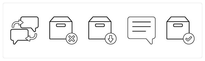 A set of 5 mix icons as communication, delete box, download box in black line color vector