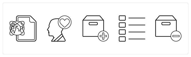 A set of 5 mix icons as global sheet, favorite, add box in black line color vector
