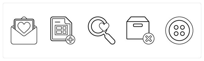 A set of 5 mix icons as mail, add sheet, favorite search in black line color vector