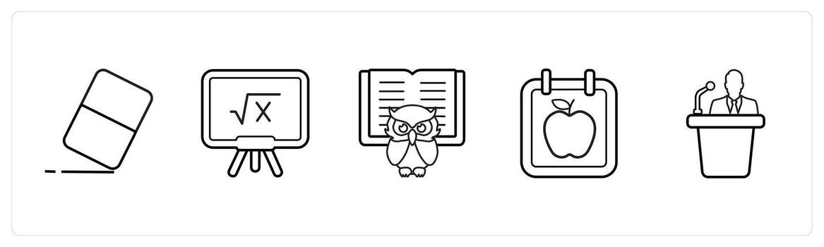un conjunto de 5 5 colegio íconos como borrador, matemáticas, inteligente clase en negro línea color vector