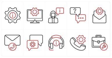 A set of 10 Customer Support icons as support, customer support, chat support in red line color vector
