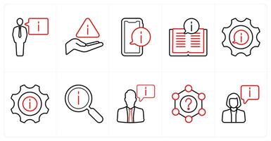 A set of 10 Customer Support icons as nformation, information support, instruction manual in red line color vector