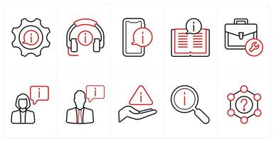 A set of 10 Customer Support icons as information, call support, information support in red line color vector