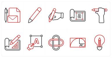 A set of 10 design and creativity icons as write document, pencil, writing in red line color vector