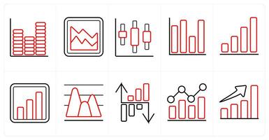 A set of 10 Diagrams and Reports icons as statistics, analytics, sales analytics in red line color vector