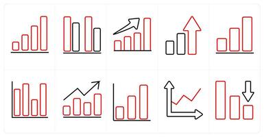 A set of 10 Diagrams and Reports icons as sales analytics, organization report, growth analysis in red line color vector