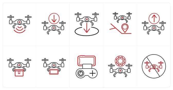 un conjunto de 10 zumbido íconos como zumbido señal, aterrizaje zumbido, zumbido ubicación en rojo línea color vector