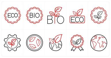 A set of 10 Ecology icons as eco, bio, environment in red line color vector