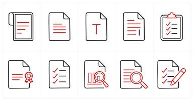 A set of 10 File icons as text document, content, document file in red line color vector
